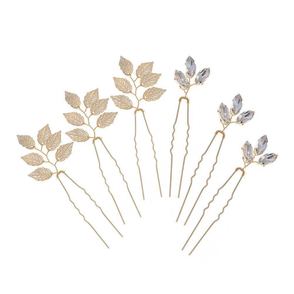 Alloy leaf simple updo hairpin high-grade rhinestone bridal wedding accessories 602380582728 - COCOMELODY